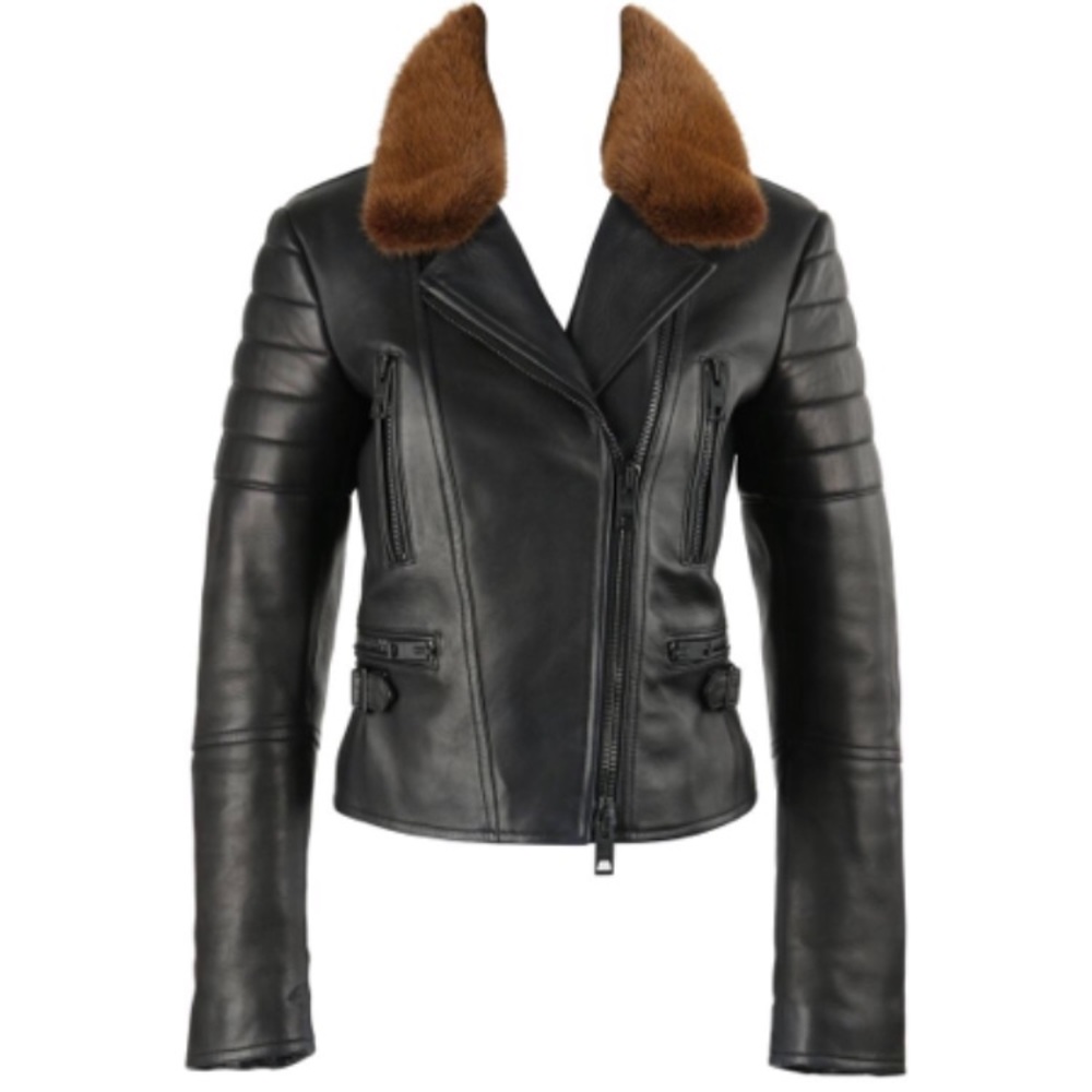 Burberry Prorsum Leather & Mink Motorcyle Jacket